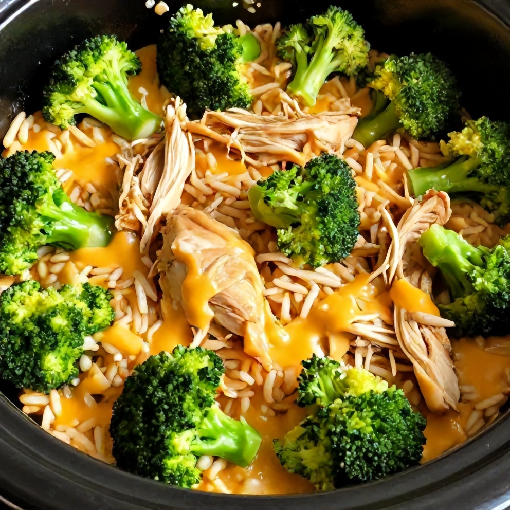 Easy Crockpot Broccoli Cheddar Chicken and Rice