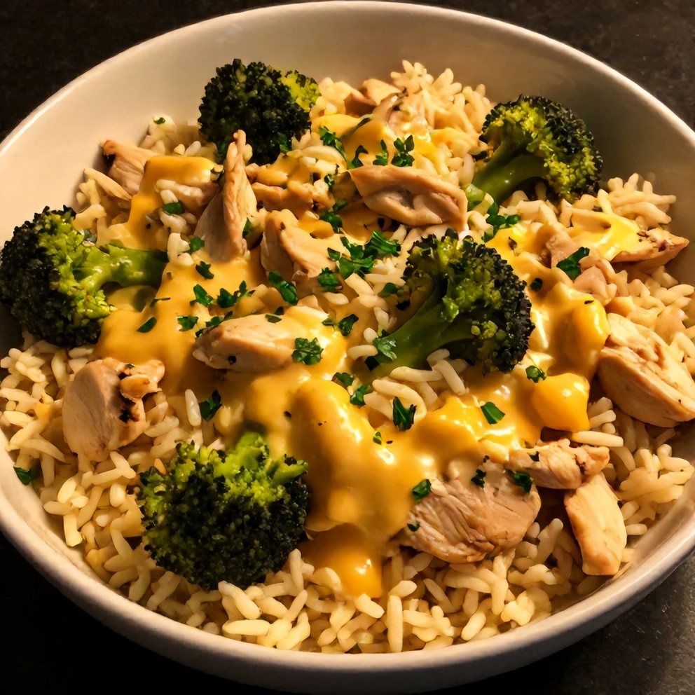 Crockpot Broccoli Cheddar Chicken and Rice Dinner Served