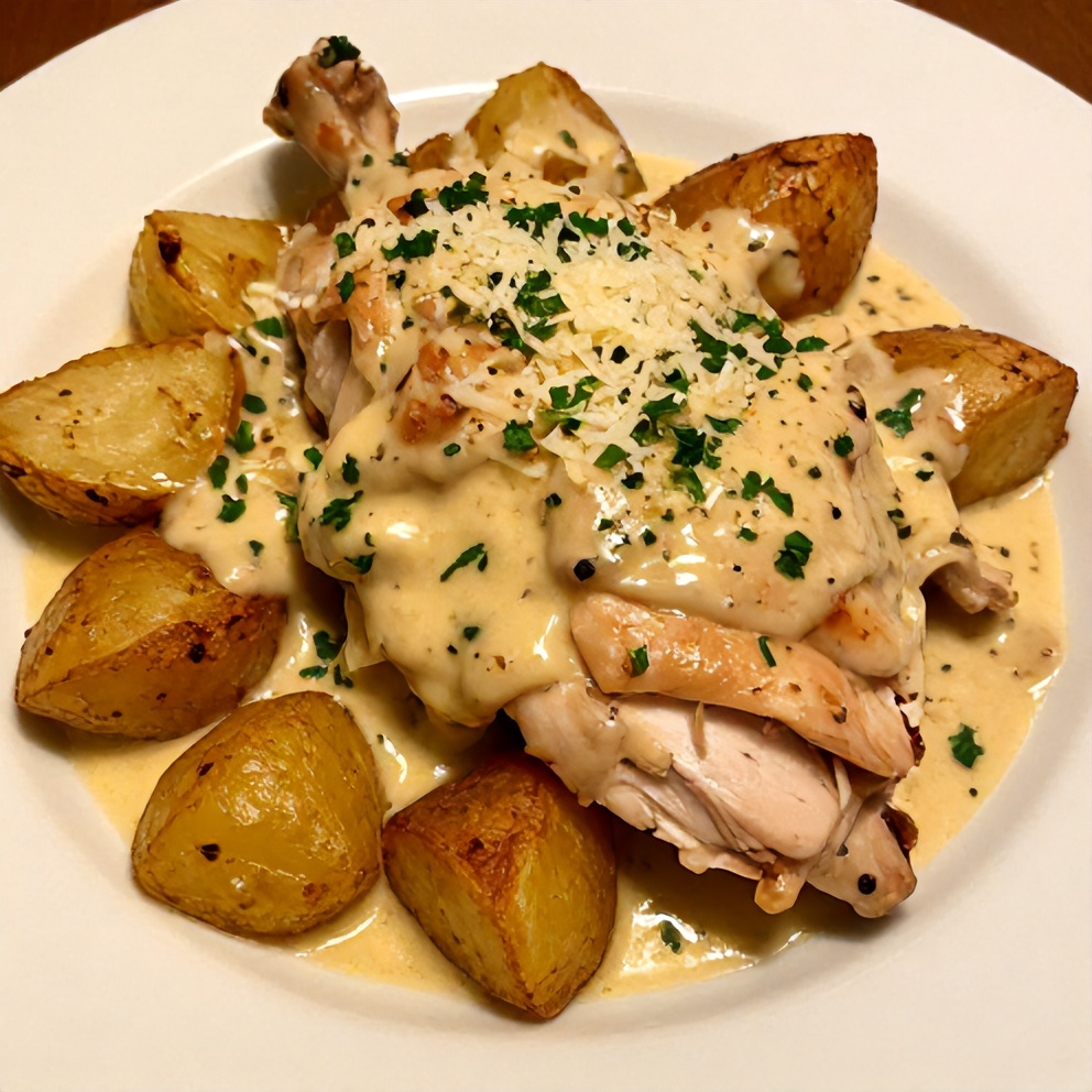 Crockpot Garlic Parmesan Chicken and Potatoes Final Dish