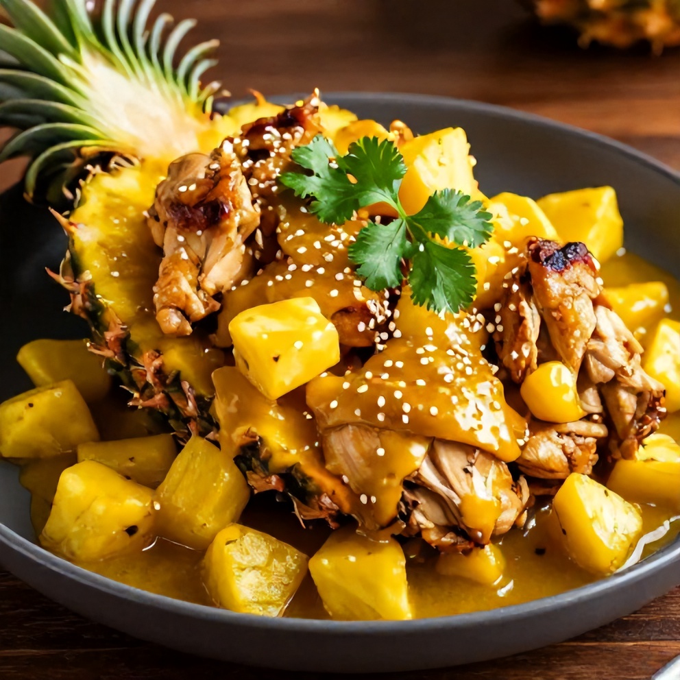 Plated Crockpot Hawaiian Chicken with Pineapple