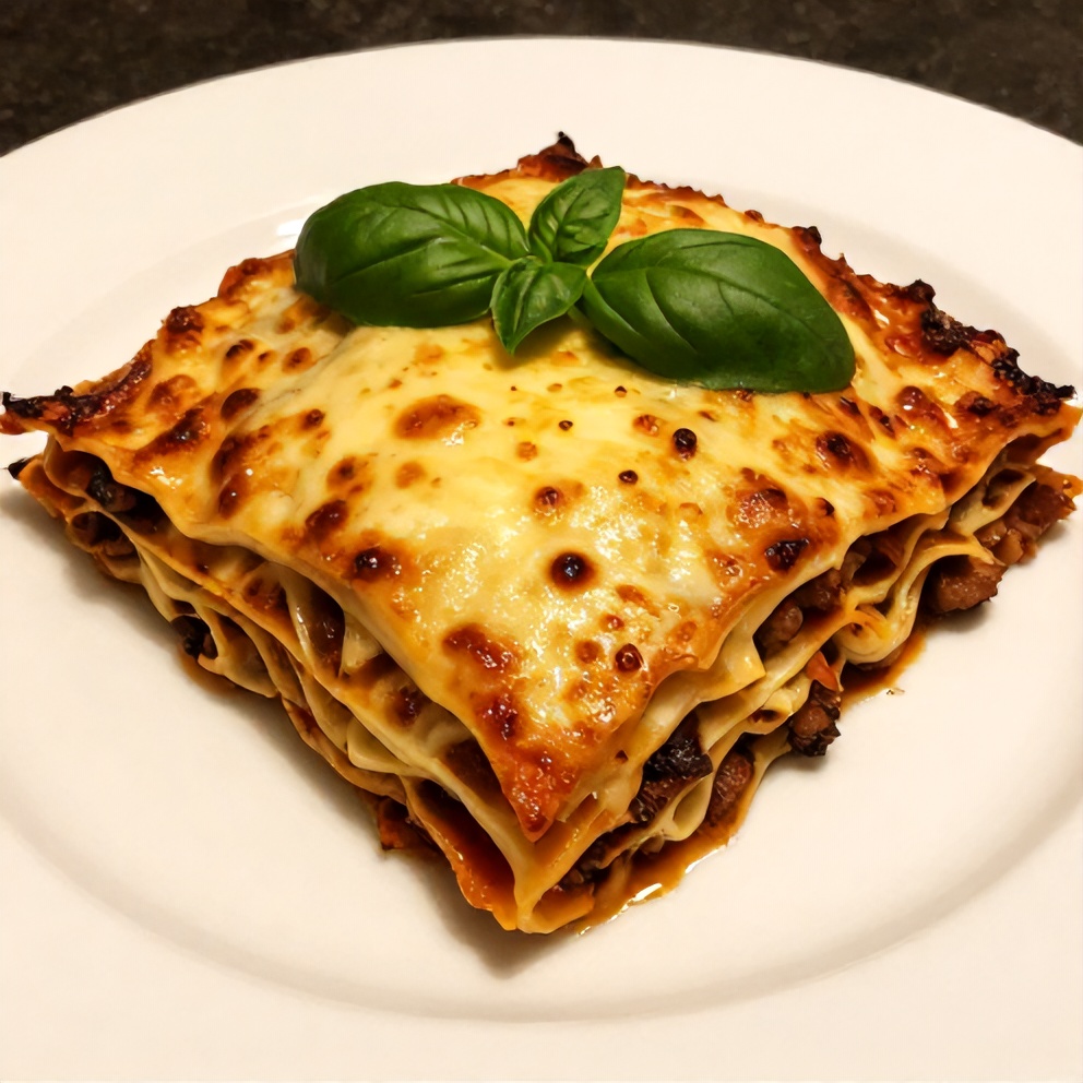 Plated serving of Crockpot Lasagna with a side of garlic bread