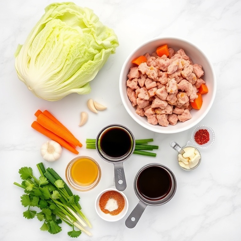Raw ingredients for Egg Roll in a Bowl with Ground Turkey and Cabbage