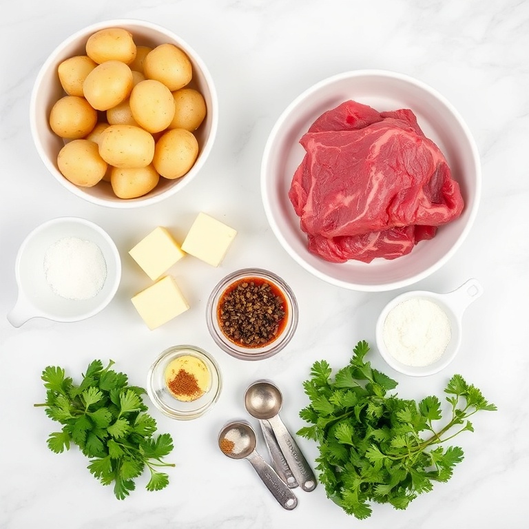Raw Ingredients for Garlic Butter Steak Bites with Potatoes