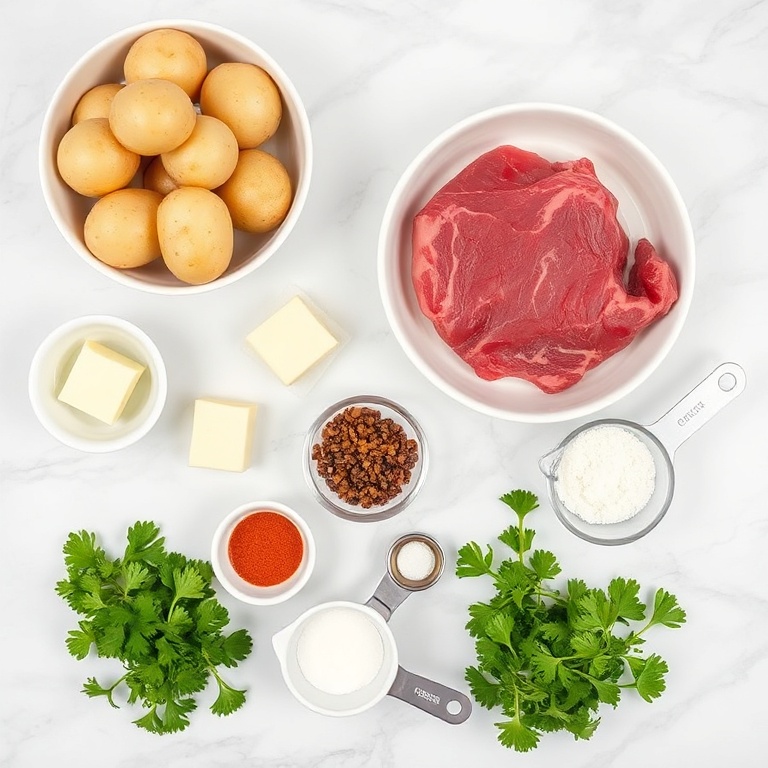 Raw ingredients for garlic butter steak bites