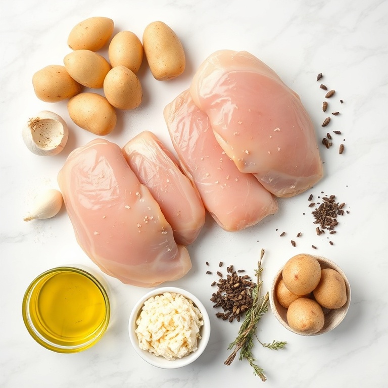 Raw ingredients for garlic parmesan chicken crockpot