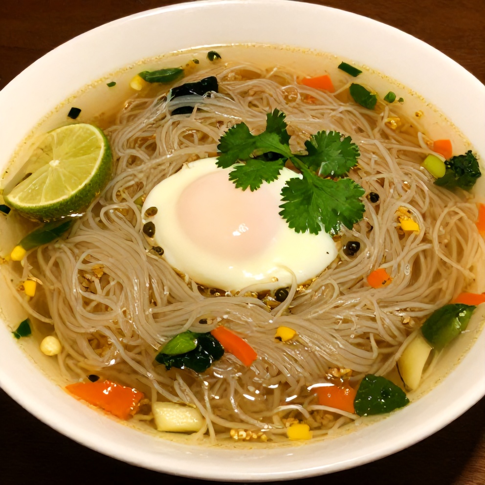 Ginger Garlic Broth with Rice Noodles