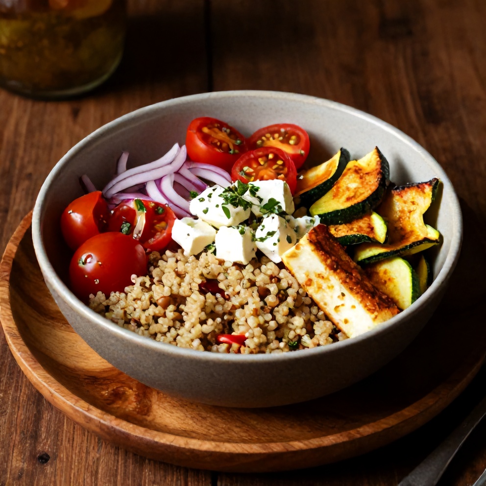 Greek grain bowl plated