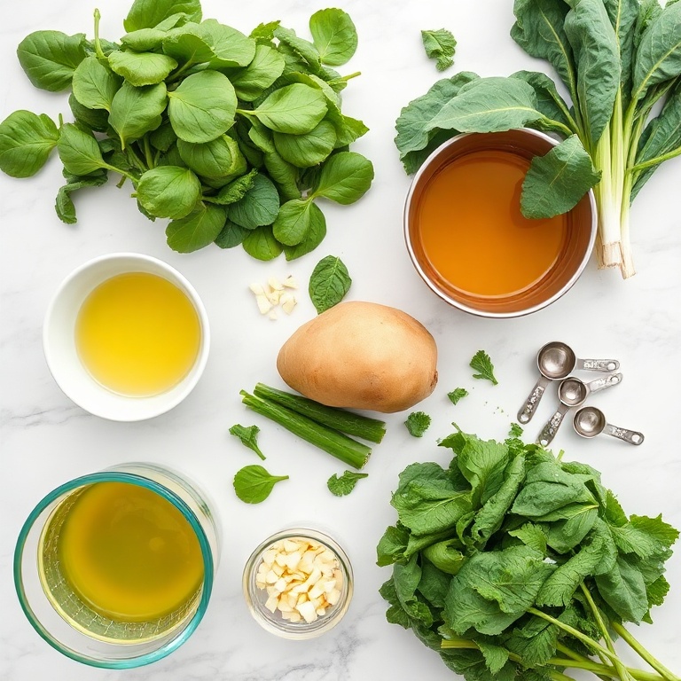Raw ingredients for green vegetable soup