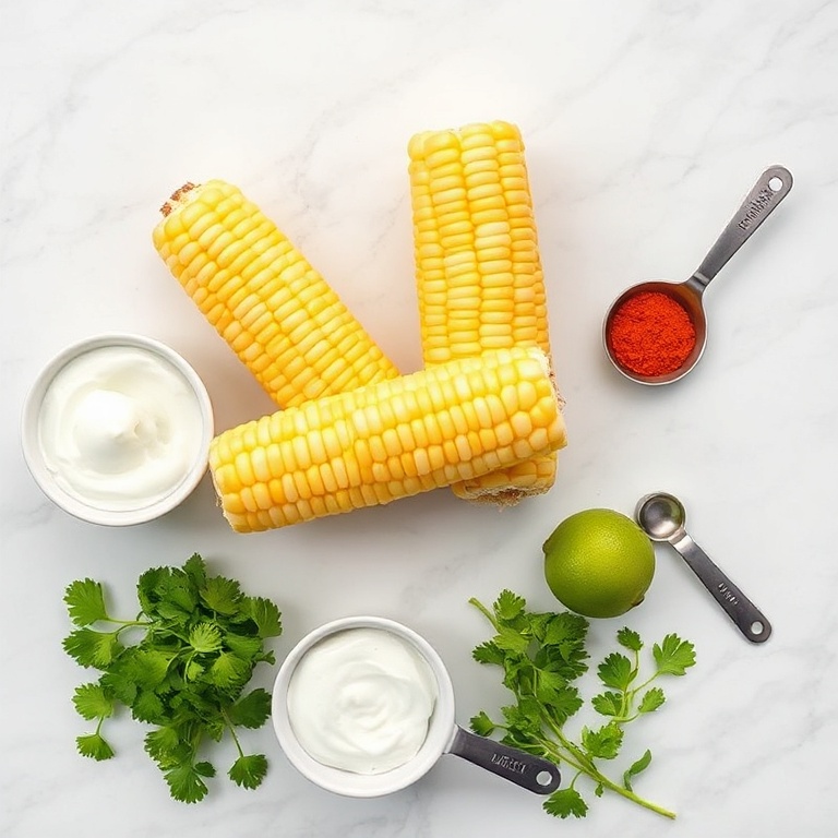 Raw ingredients for grilled corn on the cob with chili lime yogurt sauce