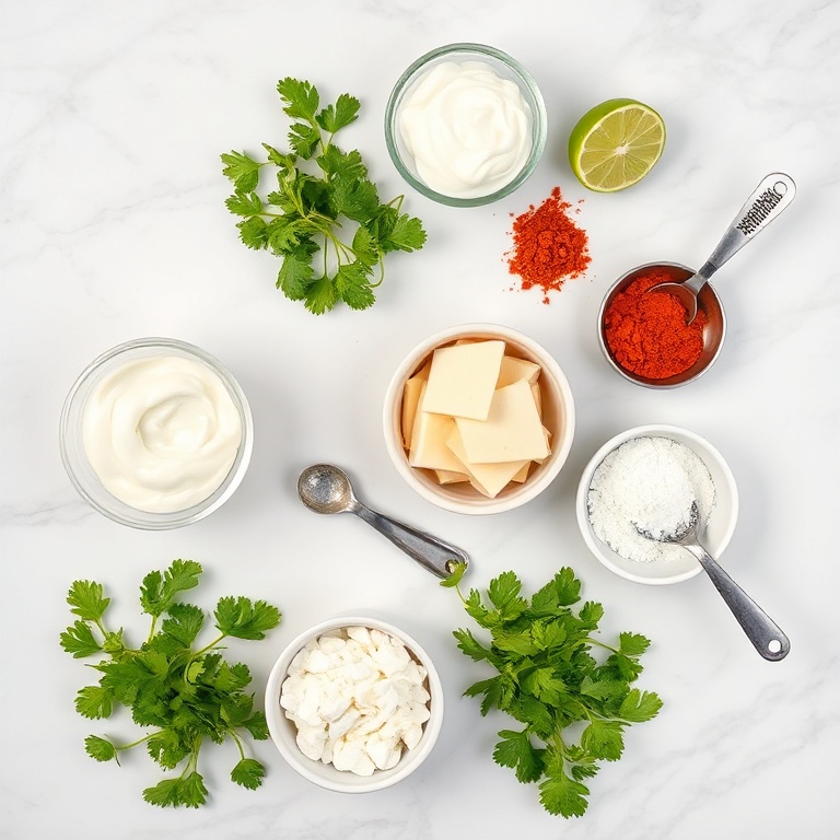 Raw ingredients for Grilled Mexican Street Corn on a marble surface