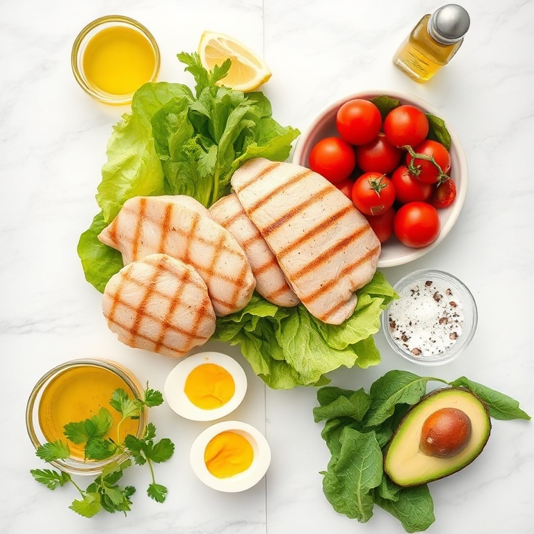 Raw ingredients for Grilled Chicken Cobb Salad