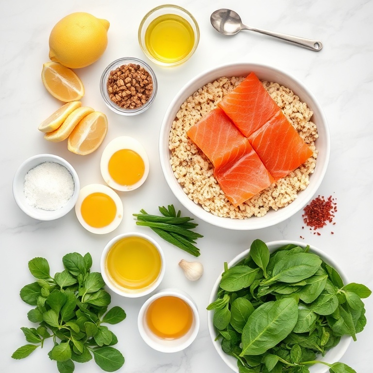 Raw Ingredients for Smoked Salmon Quinoa Breakfast Bowl