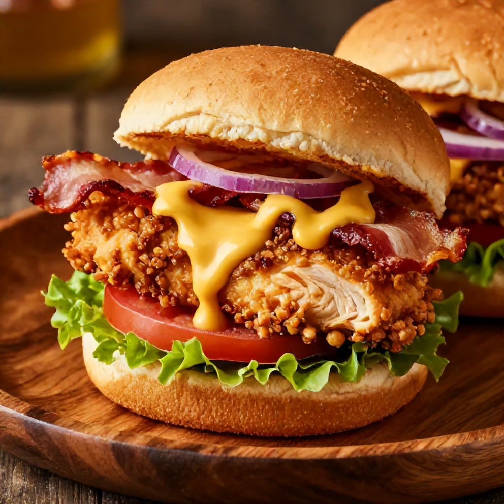 Honey Mustard BLT Chicken Sliders on a plate with a side of fries