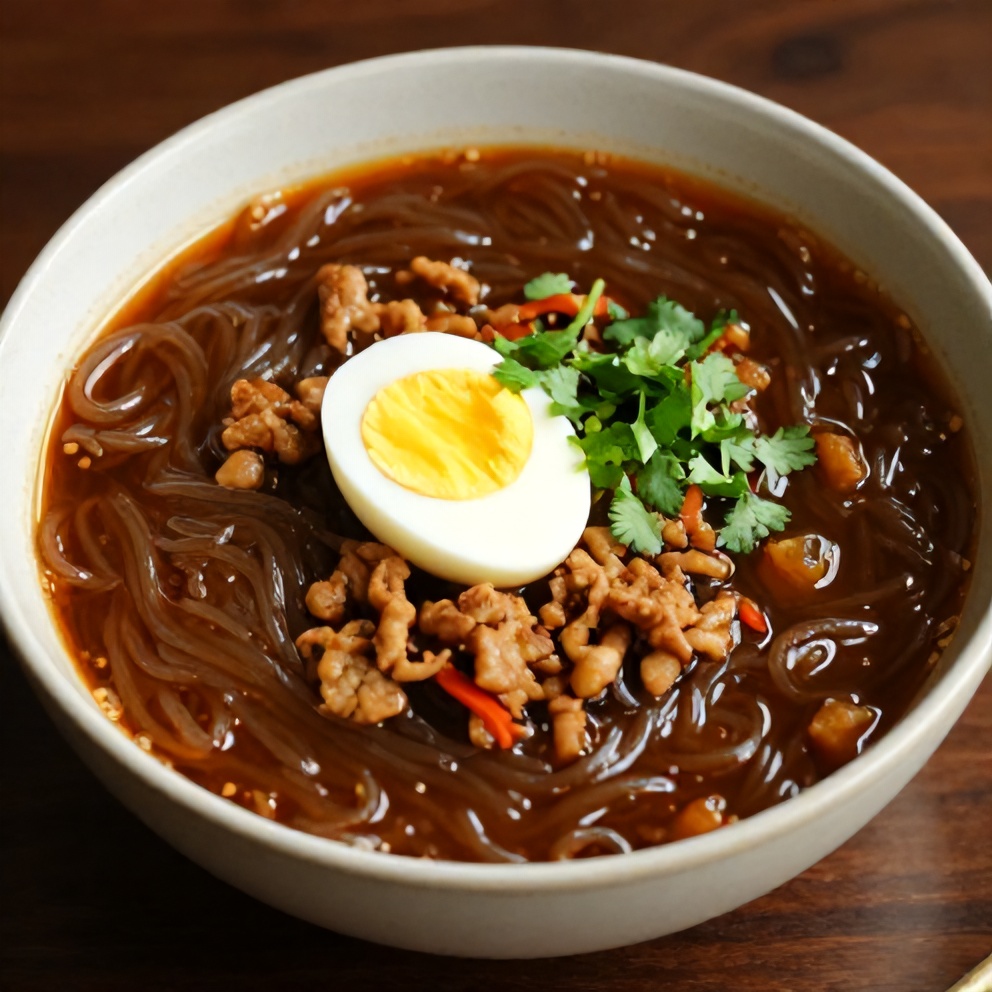Hot and Sour Noodle Soup with Pork Topping