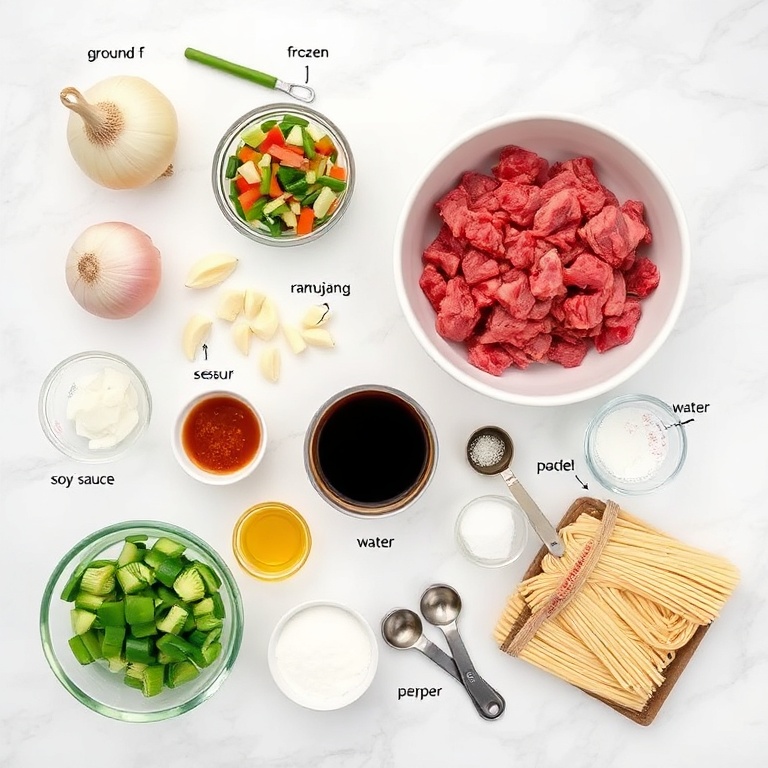 Raw ingredients for Easy Korean Beef Ramen
