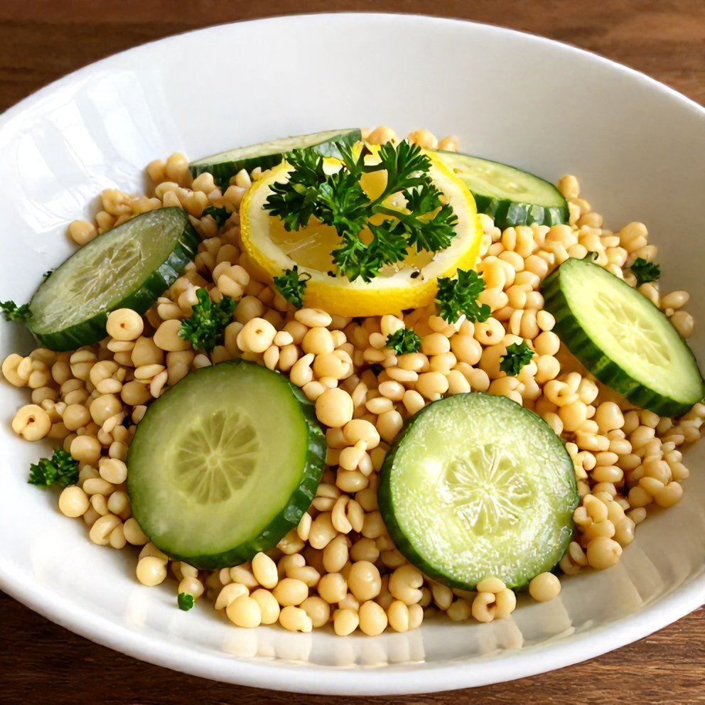 Lemon Cucumber Couscous Salad served in a bowl