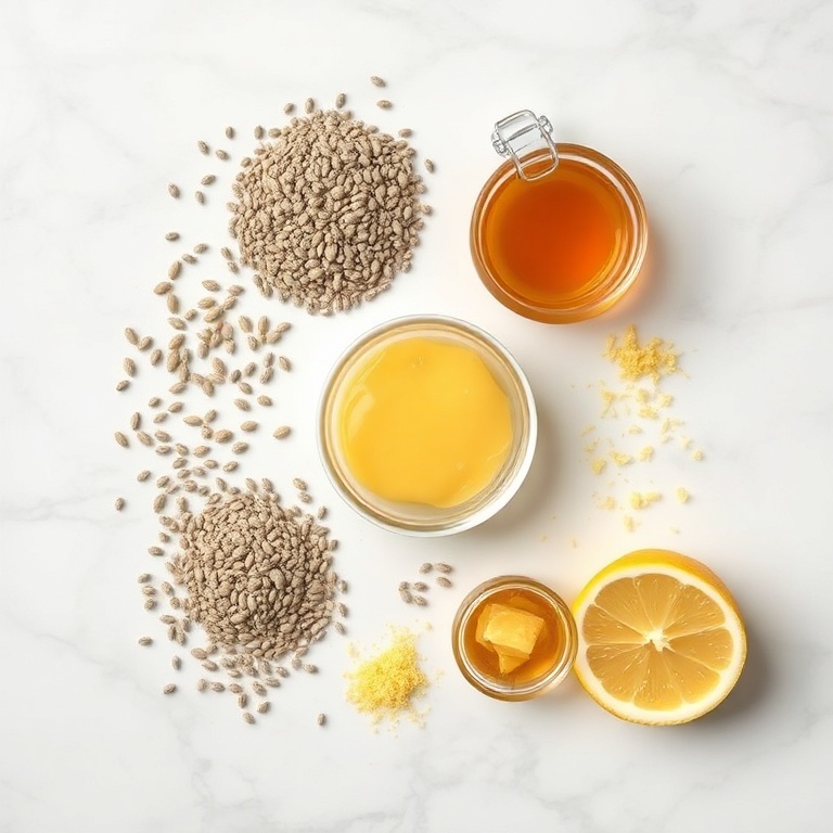 Ingredients for Lemon Curd Chia Pudding on a wooden surface