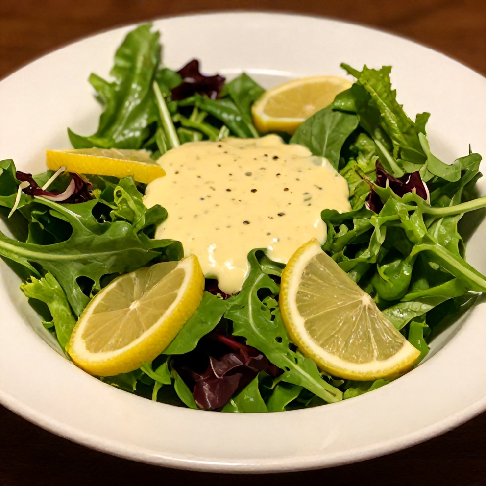 Fresh salad with lemon vinaigrette dressing