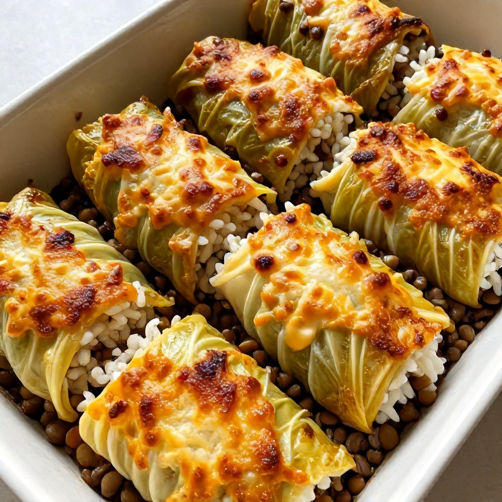 easy lentil and rice stuffed cabbage rolls