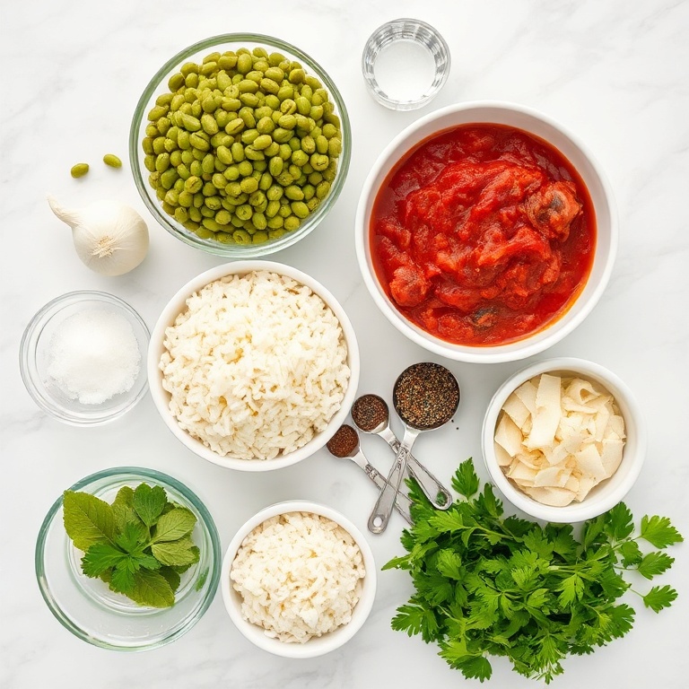 Ingredients for lentil and rice stuffed cabbage rolls
