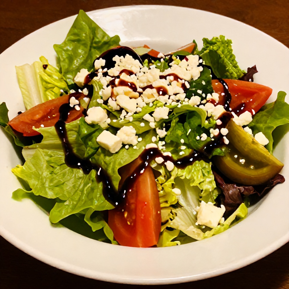 Plated Mediterranean side salad with balsamic vinaigrette