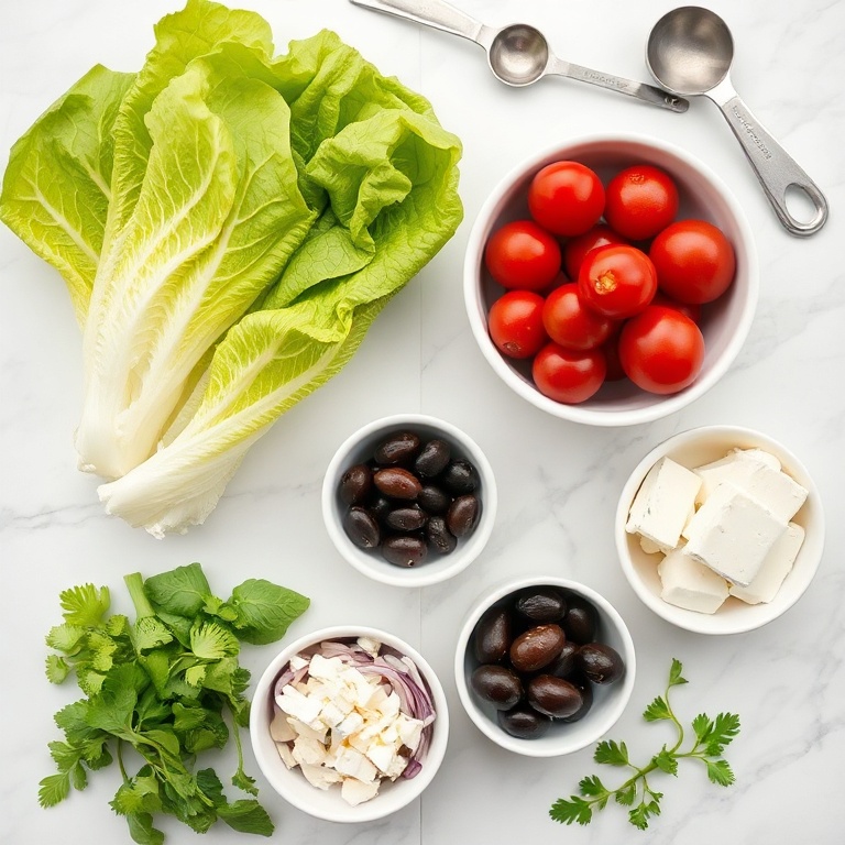 Raw ingredients for Mediterranean side salad