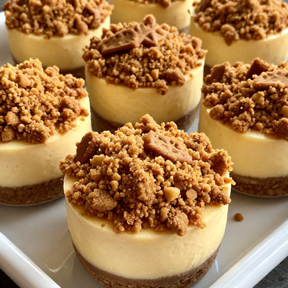 Plated serving of no-bake Biscoff cheesecake cups with Biscoff crumble topping