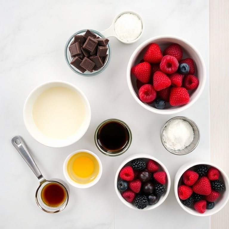 Raw Ingredients for Easy No-Bake Chocolate Mousse Dessert with Berries