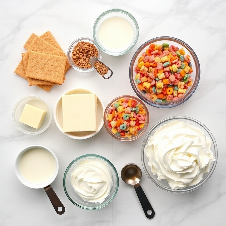 Ingredients for No-Bake Fruity Pebbles Cheesecake Tacos