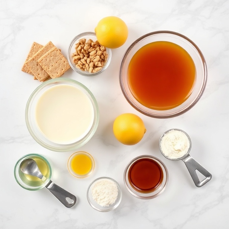 Graham cracker crust ingredients on a marble counter