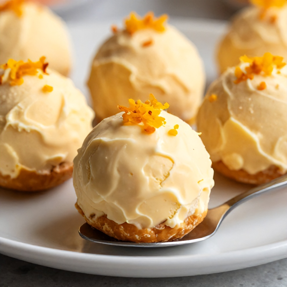 No Bake Orange Creamsicle Truffles on a white plate with a spoon