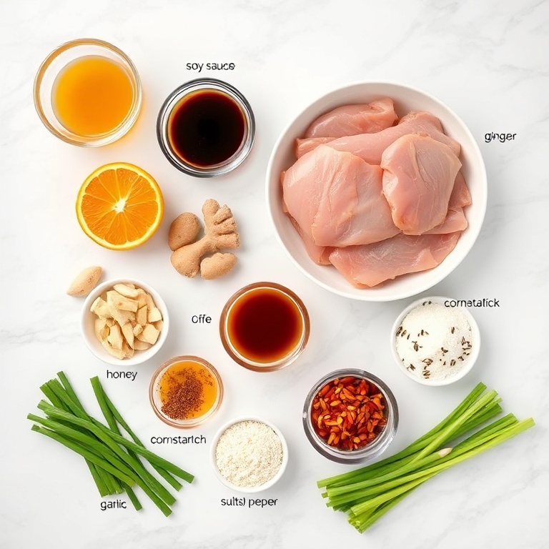 Raw ingredients for orange teriyaki turkey medallions