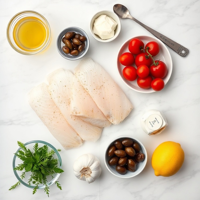 Raw ingredients for oven-baked sea bass