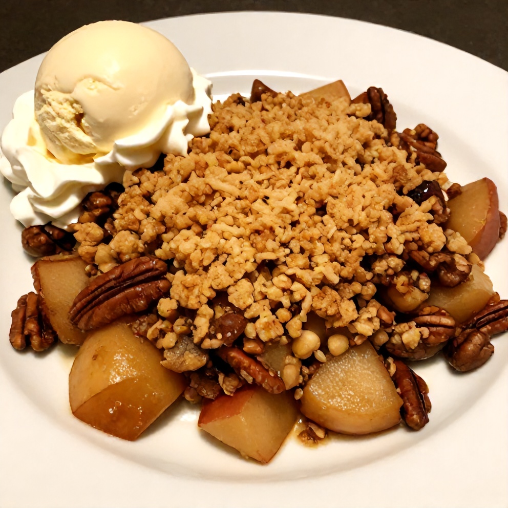 Pecan Apple Crisp Coffee Cake on a white plate