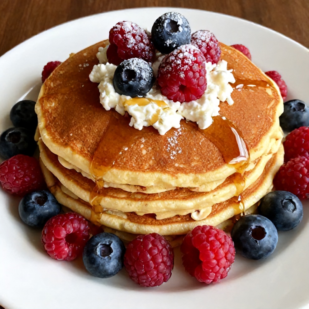 Plated serving of Easy Protein Pancakes with Cottage Cheese and Oats