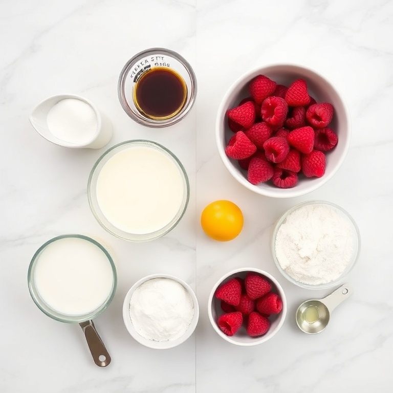 Raw ingredients for Raspberry Vanilla Cream Crepes