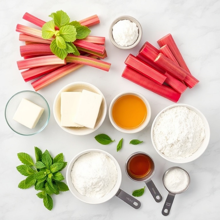 Raw ingredients for Easy Rhubarb Cream Cheese Bars