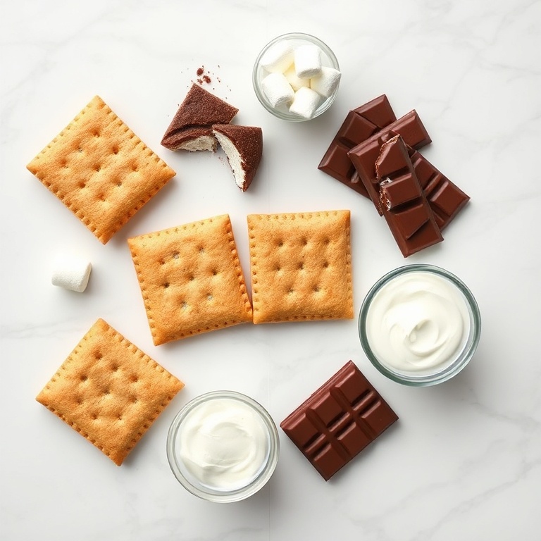 Graham crackers, chocolate bars, marshmallows, pie crust, and other ingredients for s’mores hand pies