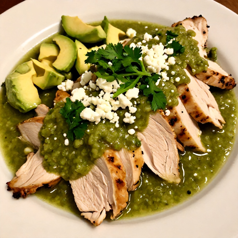 Plated Salsa Verde Chicken with garnish