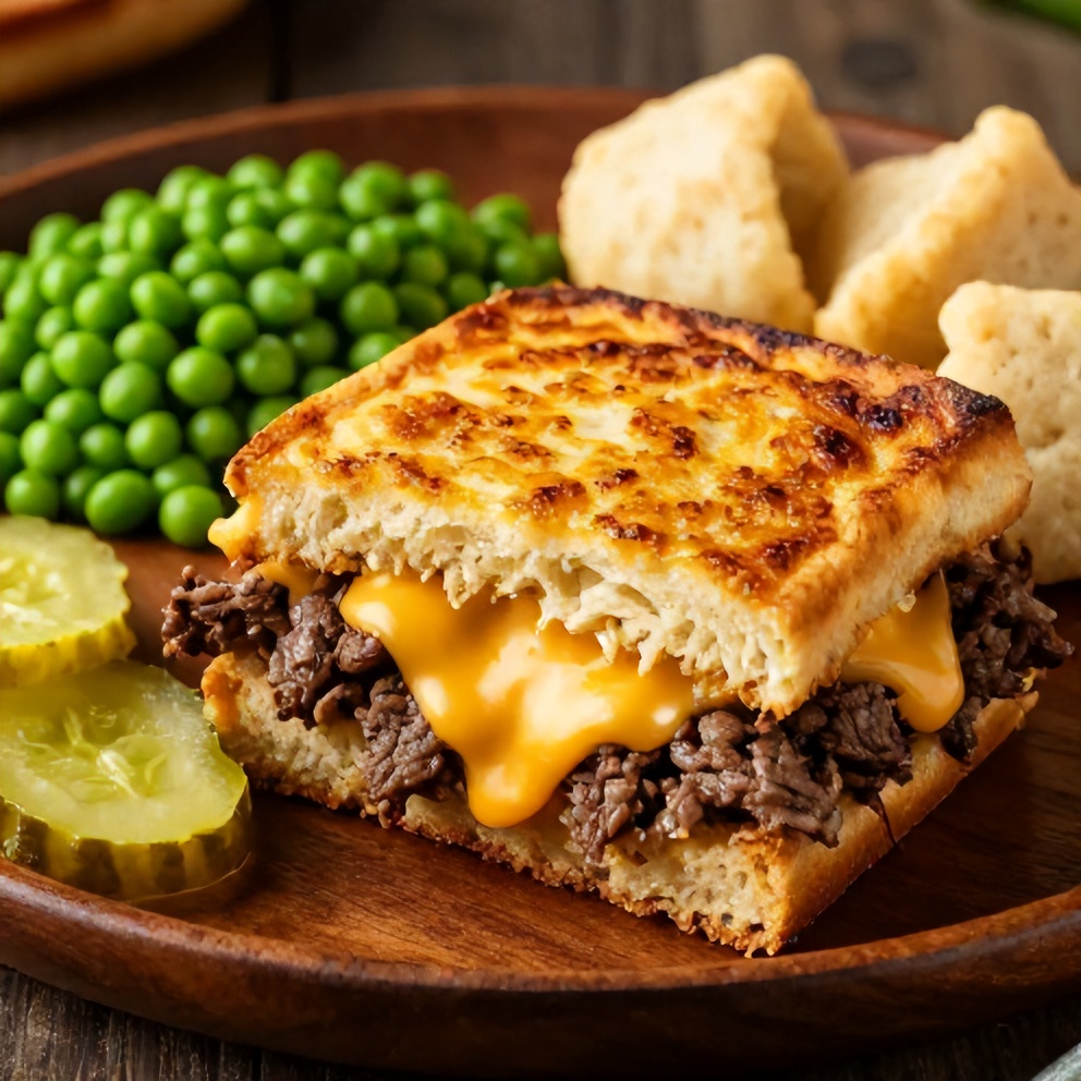 Easy Slow Cooker Beef and Cheddar Sandwiches plated