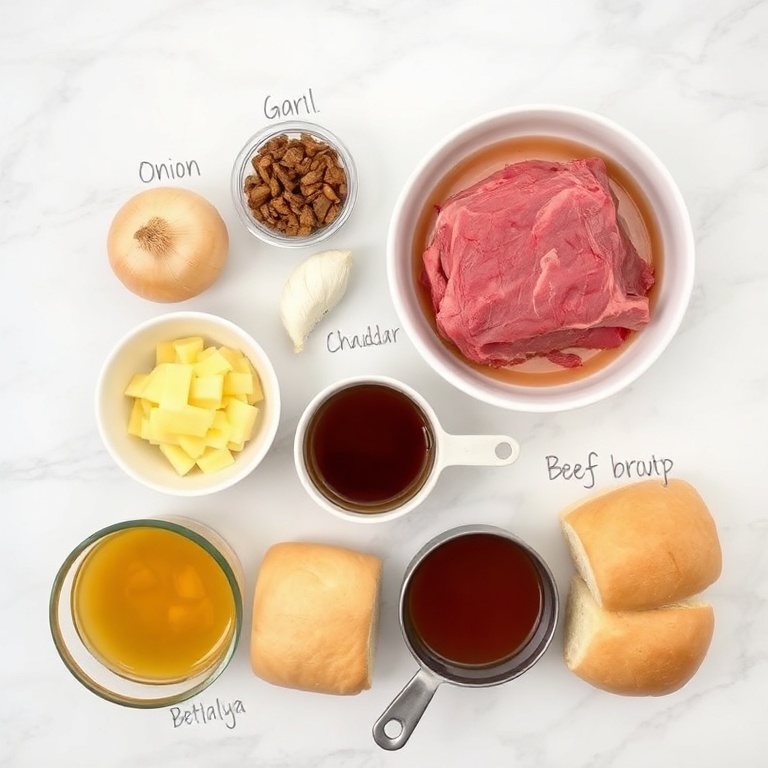 Raw ingredients for Easy Slow Cooker Beef and Cheddar Sandwiches