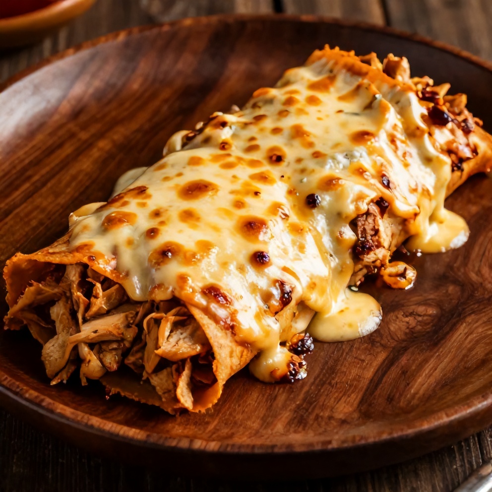 Finished Slow Cooker Chicken Enchiladas on a plate with a side of sour cream