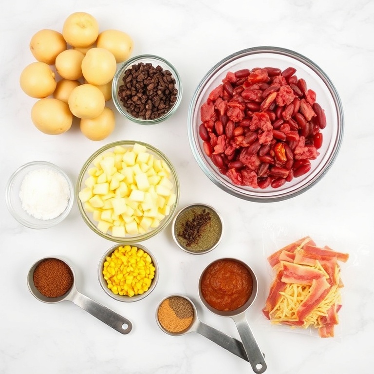 Raw ingredients for Slow Cooker Cowboy Potato Casserole