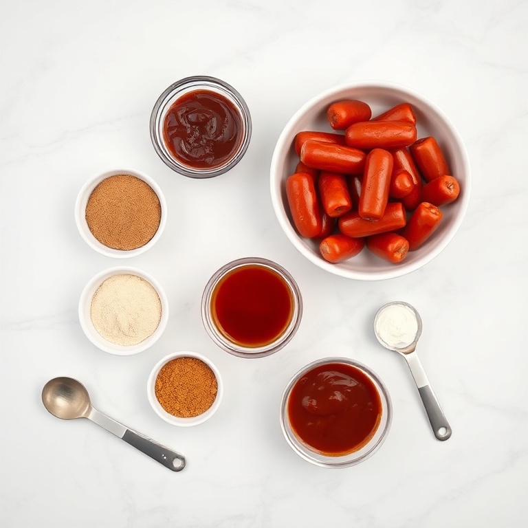 Raw ingredients for little smokies in BBQ sauce
