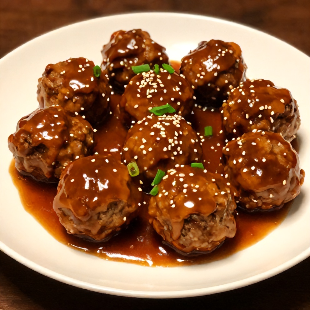 Plated slow cooker sweet and sour meatballs