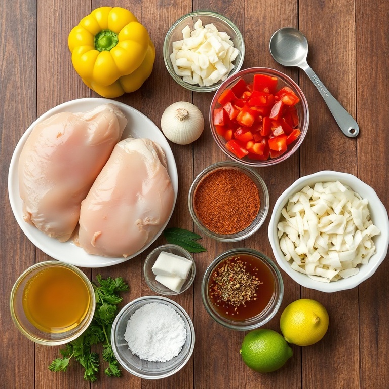 Ingredients for Southwest Chicken Soup laid out on a wooden surface