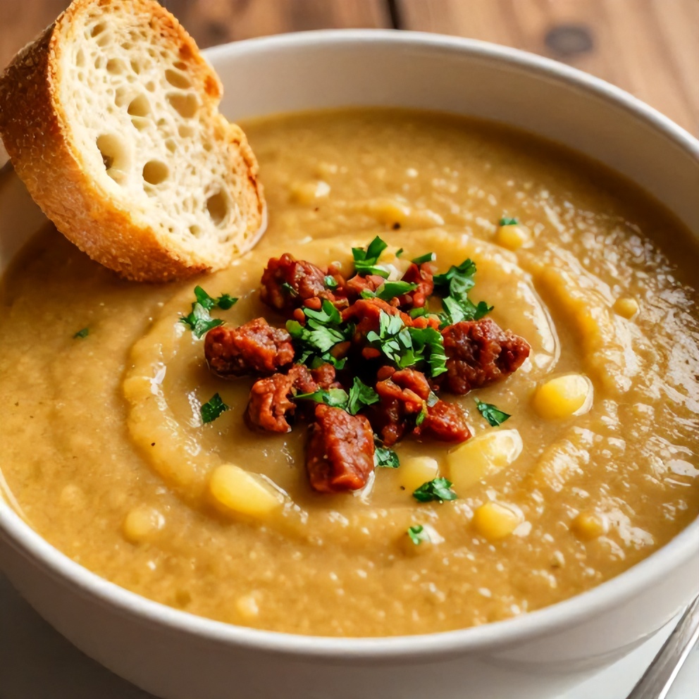 Bowl of Spanish Potato Soup with Chorizo