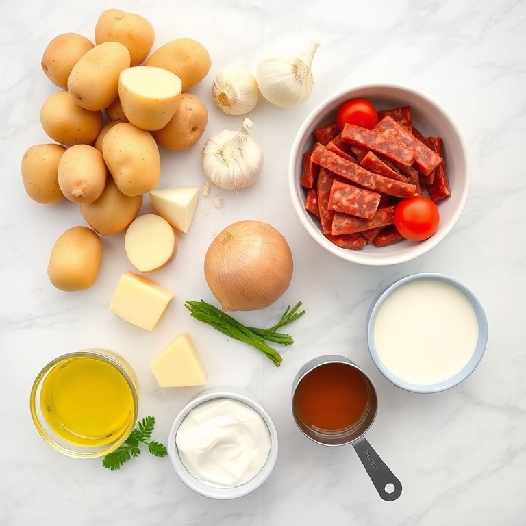 Raw Ingredients for Spanish Potato Soup with Chorizo