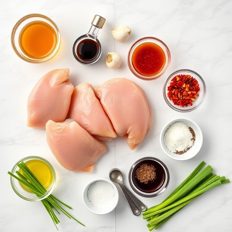 Raw Ingredients for Spicy Honey Soy Sauce Chicken