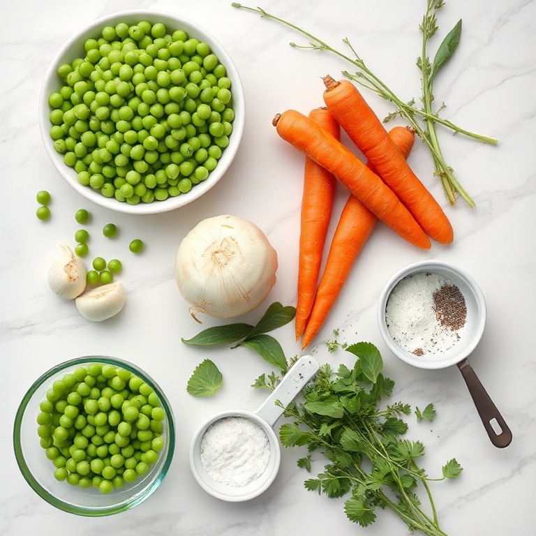 Split Pea Soup Ingredients on a Marble Counter